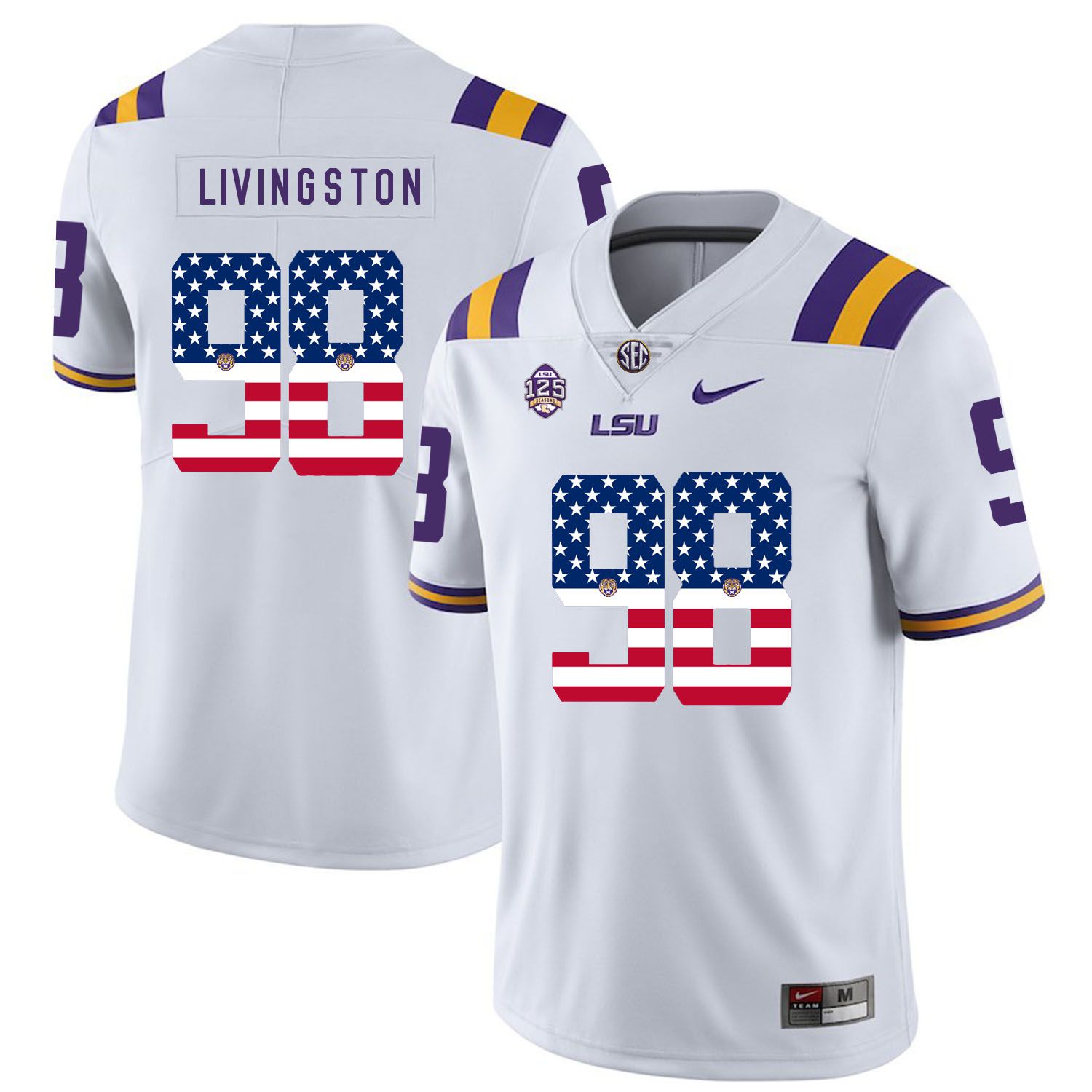 Men LSU Tigers #98 Livingston White Flag Customized NCAA Jerseys->customized ncaa jersey->Custom Jersey